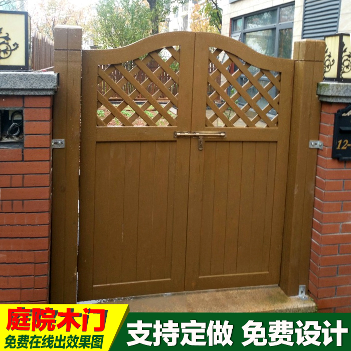 Anti-corrosion wooden gate courtyard entry wooden gate fence gate retro solid wood fence yard gate garden villa arch door fan