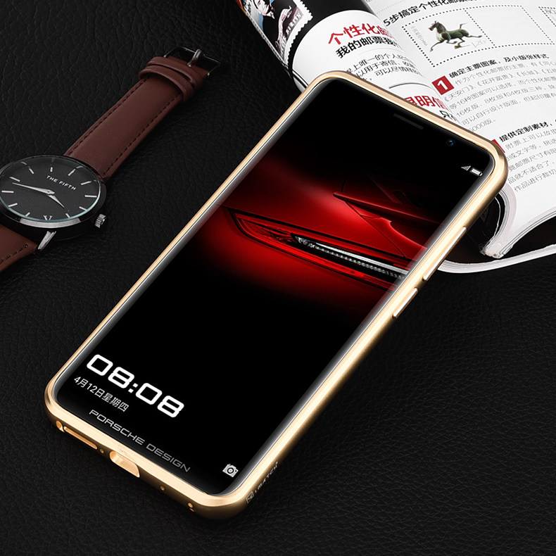 iMatch Luxury Aluminum Metal Bumper Premium Genuine Leather Back Cover Case for Porsche Design Huawei Mate RS