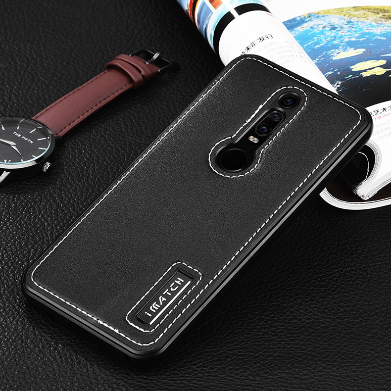 iMatch Luxury Aluminum Metal Bumper Premium Genuine Leather Back Cover Case for Porsche Design Huawei Mate RS