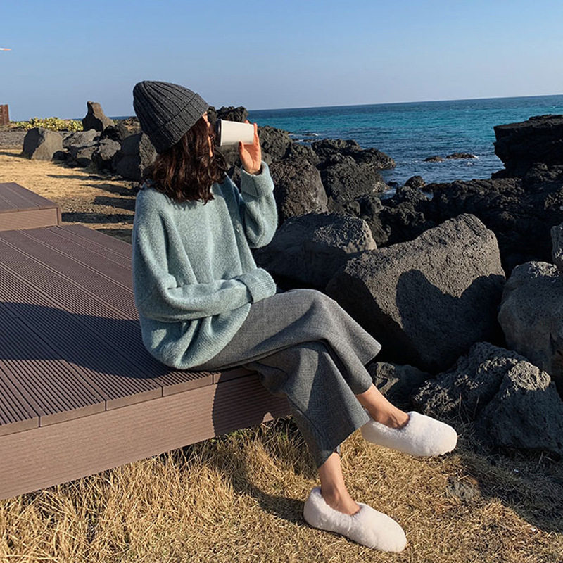 Autumn and winter women 2021 new foreign school cool girl outfit suit fashionable women lazy wind sweater wide leg pants two-piece set
