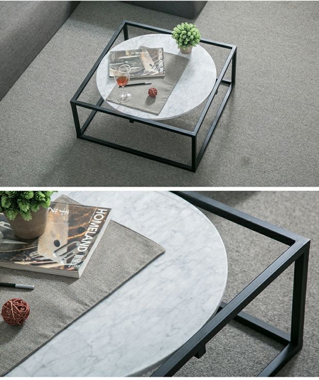 Nordic đá cẩm thạch tự nhiên bàn cà phê căn hộ kích thước nhỏ gọn đồ nội thất phòng khách hiện đại sẵn sàng vuông kết hợp sáng tạo - Bàn trà bộ bàn ghế sofa phòng khách