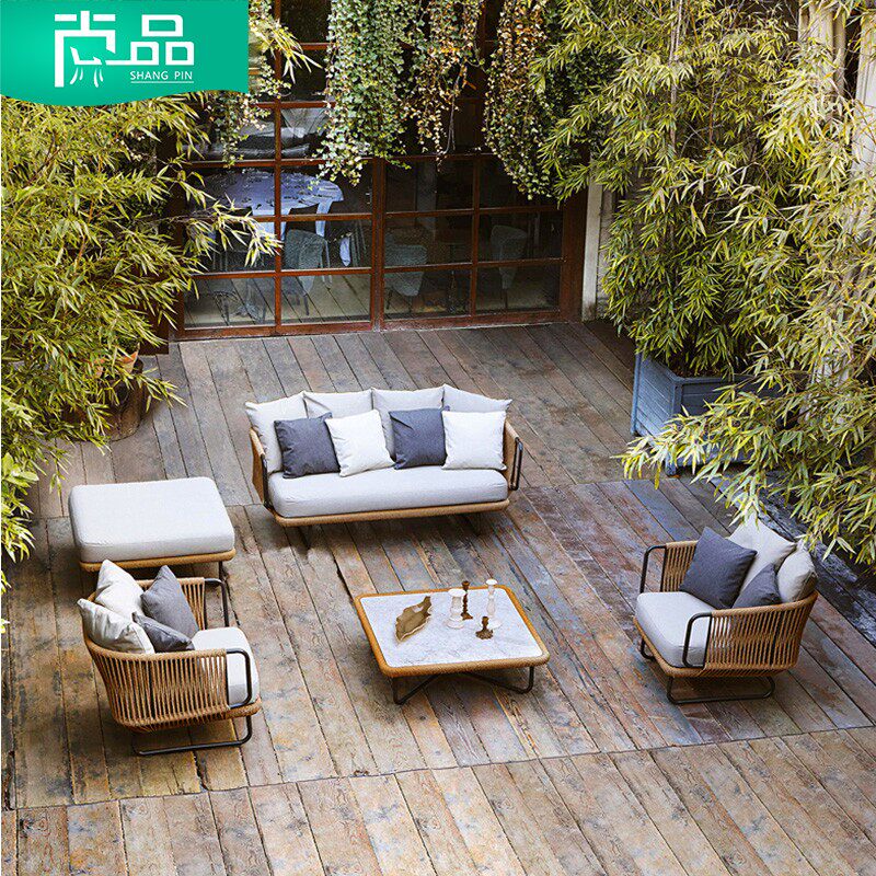 Outdoor rattan sofa courtyard leisure outdoor furniture garden rattan sofa balcony open-air rattan chair model room sofa
