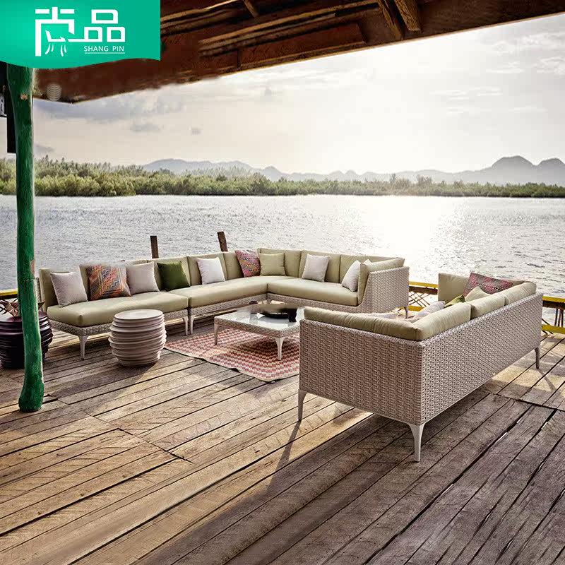 Outdoor sofa courtyard balcony leisure rattan sofa open-air garden rattan chair outdoor furniture villa model room