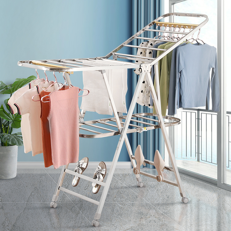 Clothes rack floor folding indoor and outdoor balcony household stainless steel airfoil baby baby diaper rack cold drying clothes rod