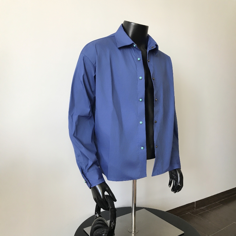 Qago High-Intellectual Turquoise Long-Sleeved Shirt for Men, Suitable for Commuting, Everyday Elegance, Old Money Klein Blue Shirt