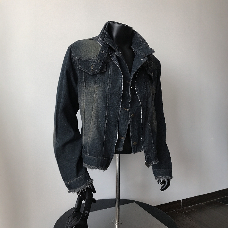 2026 American Retro Wasteland Style Short Denim Jacket for Men and Women, Spring Faux Two-Piece Distressed Workwear Jacket Trendy