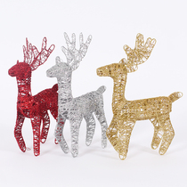 Large wrought iron Christmas deer ornaments elk Christmas decorations glowing deer cart winter window scene decoration