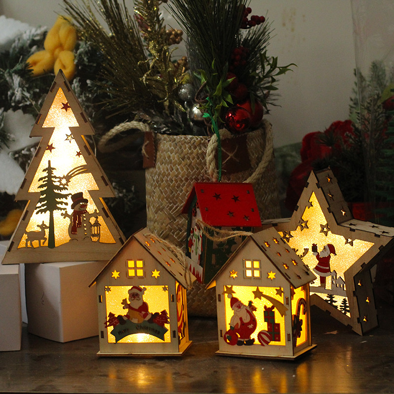 Wooden Luminous Colorful Christmas Snow House Christmas decorations Gift Toys for children Tabletop Decorations