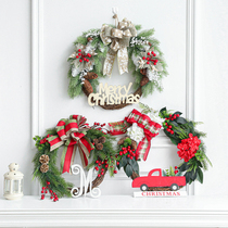 40 45cm rattan ring simulation Christmas Garland door hanging wreath pendant Christmas decorations flocking snow Green
