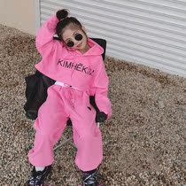 Tennis Red Little Girl Spring Clothing Sports Three Sets 2022 New Baby Vest Sweatshirt With Hat Bunch Foot Pants Suit Tide