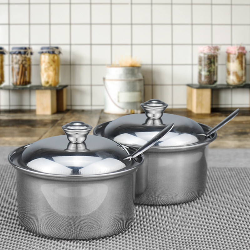 Stainless steel sugar cover with a small spoon mini - flavored tin restaurant kitchen flavored small cans 2 packed