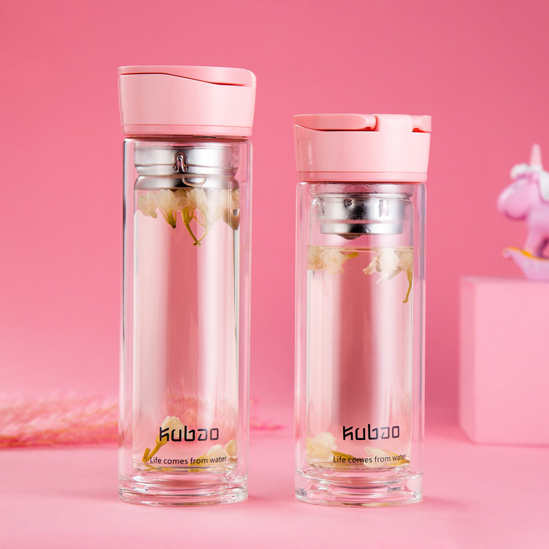 Cool Bao Korean version of the double-layer glass filter insulated water cup female students portable fresh and cute fashion accompanying cup