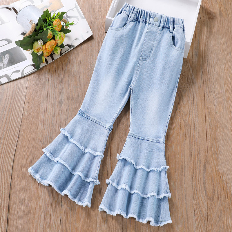 Girls denim bell-bottom pants summer thin section 2023 new children's baby spring and autumn pants nine points summer wide-legged pants