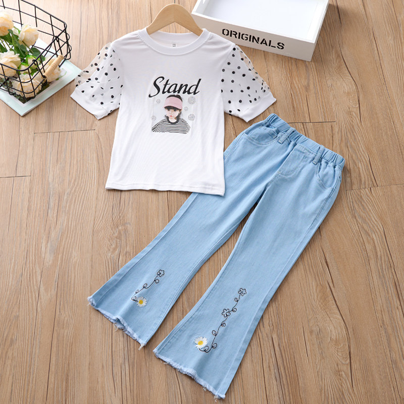 Summer Clothing Thin Girl Horn Pants Microlao Jeans 90% Spring Autumn Money Children Little Girl Long Pants Big Boy Dress