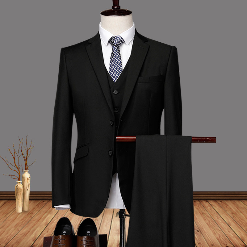 Suit suit Men slim free ironing formal business suit Casual business three-piece suit Best man groom wedding dress