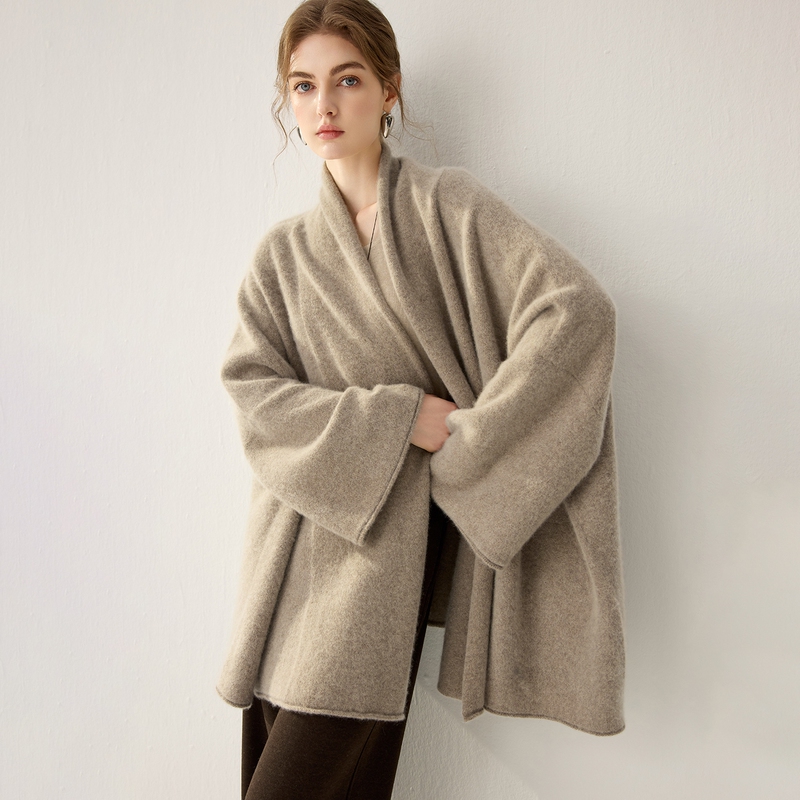 The Design Is Amazing! Lazy-Style Shawl Cashmere Cardigan for Women with Batwing Sleeves, Loose and Soft Knit Sweater Outerwear