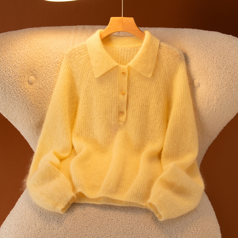 High-End Polo Collar Cashmere Sweater for Women, Half-Open Lapel, Loose Pullover, Short Knit Sweater, Soft and Cozy High-End Polo Collar Cashmere Sweater for Women, Half-Open Lapel, Loose Pullover, Short Knit Sweater, Soft and Cozy