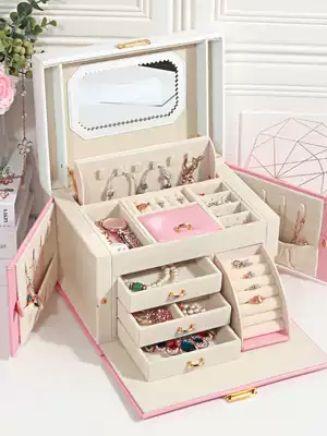 Jewelry box European style high-end luxury with lock large capacity Korean Princess multi-layer jewelry ear Needle storage box portable