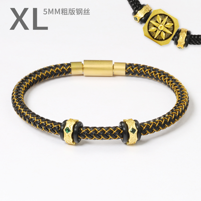 5mm Waterproof Steel Wire Bracelet XL Tattoo Series Charm Gold Transfer Beads Zodiac Year Red Rope Leather Bracelet