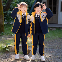 Childrens jackets primary school uniforms thickened British style class clothes boys and girls plus velvet kindergarten garden clothes autumn and winter