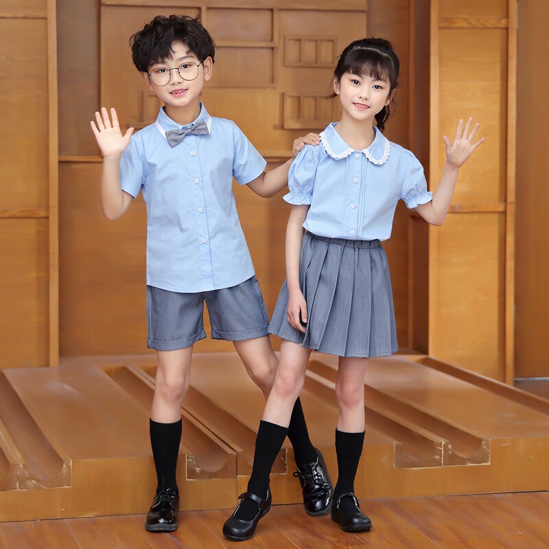 Elementary School Uniforms Summer Clothing Shirts Banfu Graduation Photos of the School Wind suit Short sleeves Kindergarten Garden Costume Season