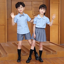 Elementary school uniforms summer shirts class clothes graduation photo performance clothes college style suits short-sleeved kindergarten garden clothes season