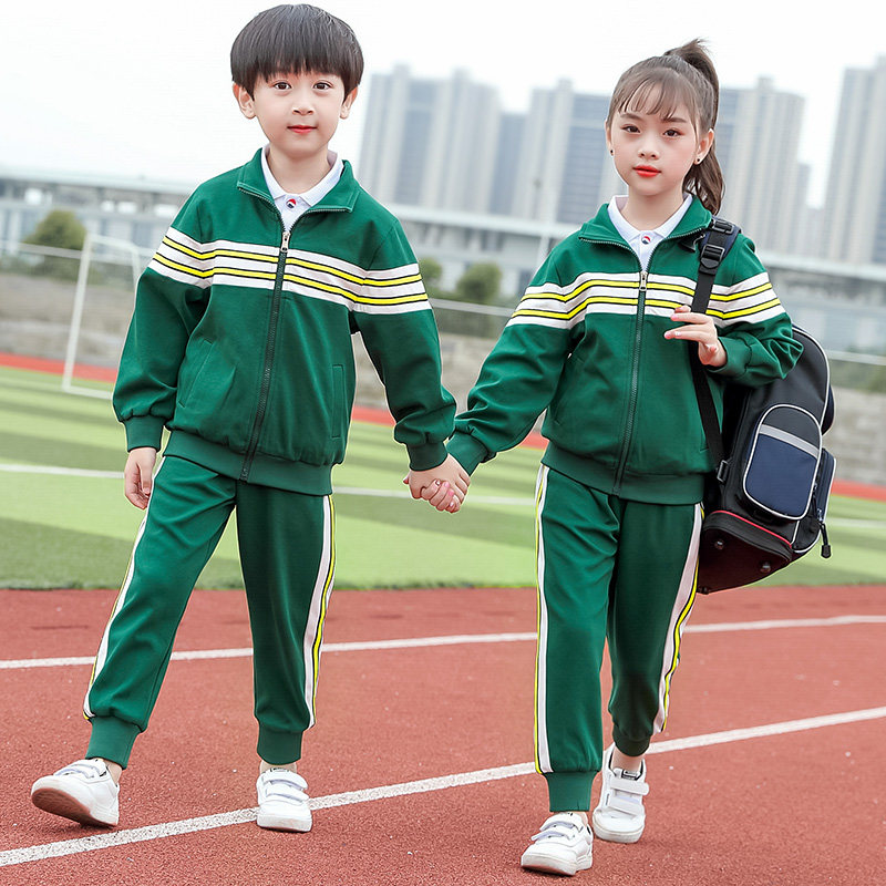 School uniform set Primary school children's sports class clothes pure cotton three-piece green kindergarten teacher garden clothes spring and autumn clothing