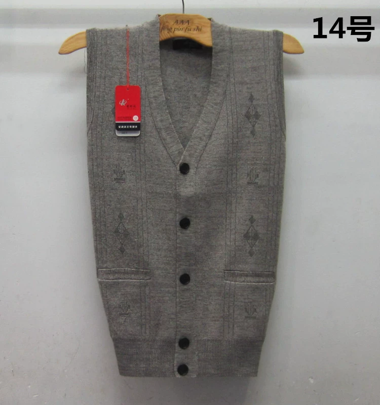 Mùa xuân và mùa thu dệt kim cardigan nam vest trung niên cha ông không tay áo len V-Cổ casual vest khoác len mỏng