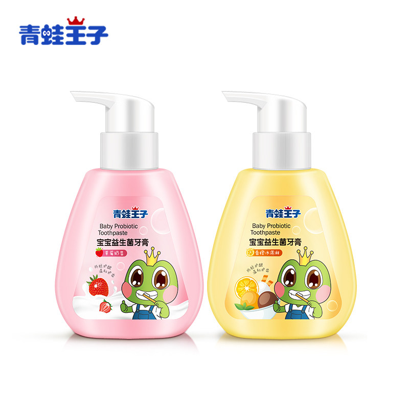 Frog Prince Children Toothpaste 3 a 12-year-old baby low fluorine can swallow probiotics children mothproof press type