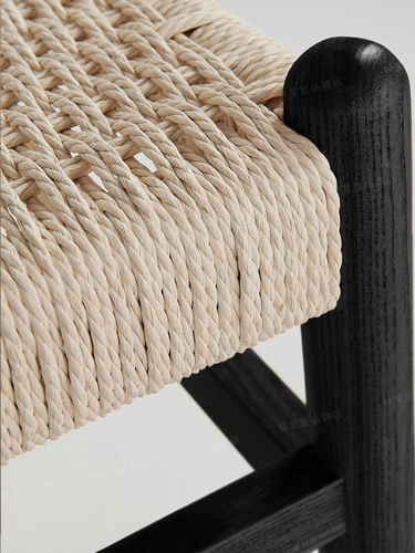 Длинная табуретка хвостовое стул современный простота обувное стул с твердым деревом кожаная бумага бумажная веревка тканая пищевая табуретка дома черные бревна