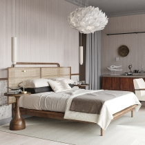 French rattan solid wood bed modern simple 1 8 meter single double bed retro 1 5 B&B master bedroom new Chinese style