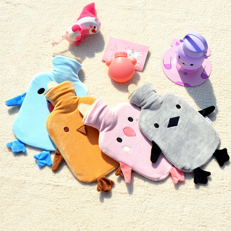 Cute plush doublewater hot water bag filled with water rubber suede with water injection explosion-proof cartoon can be removed with warm hands