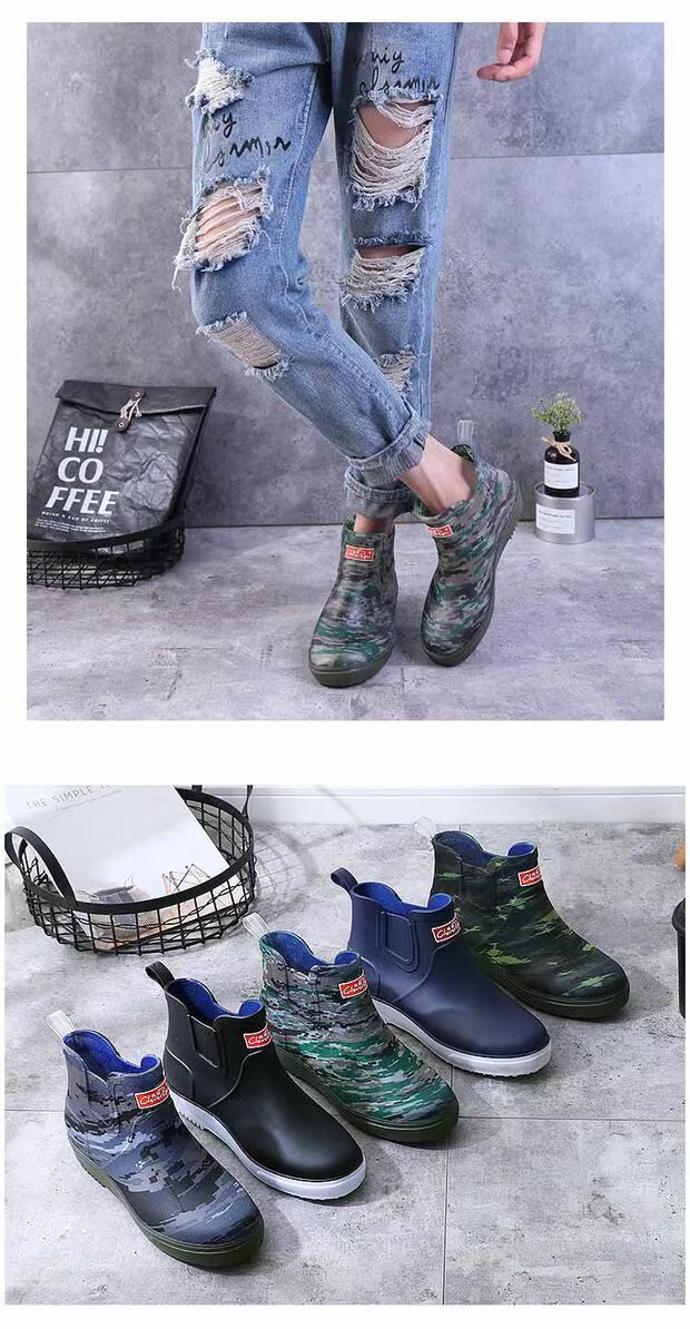 Thời trang mùa hè giày nam mưa ngụy trang giày nước thấp để giúp giày cao su đặt giày ống ngắn ống chống trượt cho người lớn giày lười nam chịu nước