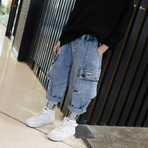 Boys pants children jeans overalls wear handsome middle and Big Boy 2021 New style spring dress childrens pants tide