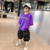  Fan rice grain boys short-sleeved t-shirt Tide childrens summer boys T-shirt Tide brand Zhongda childrens handsome hip-hop childrens clothing summer