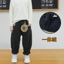 Boys autumn and winter models plus velvet jeans Tide brand 2020 new childrens one velvet pants padded medium children autumn clothes