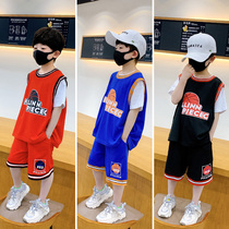 Boys summer children sports suit 2020 Summer middle and Big Boy foreign net Red Sports childrens clothing basketball clothes