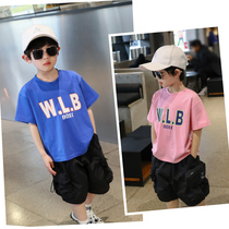 Childrens t-shirt Western style cotton top boys short-sleeved summer clothes Korean version of casual middle and large childrens half-sleeved sports childrens clothing trend