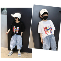  Boys  short-sleeved t-shirt summer 2021 new childrens half-sleeved childrens clothing pure cotton middle and large childrens western style thin summer fashion trend