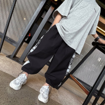 Childrens summer cotton ankle-length pants boys leisure mosquito pants sweat absorption in the big children Tide brand 2021 new childrens clothing