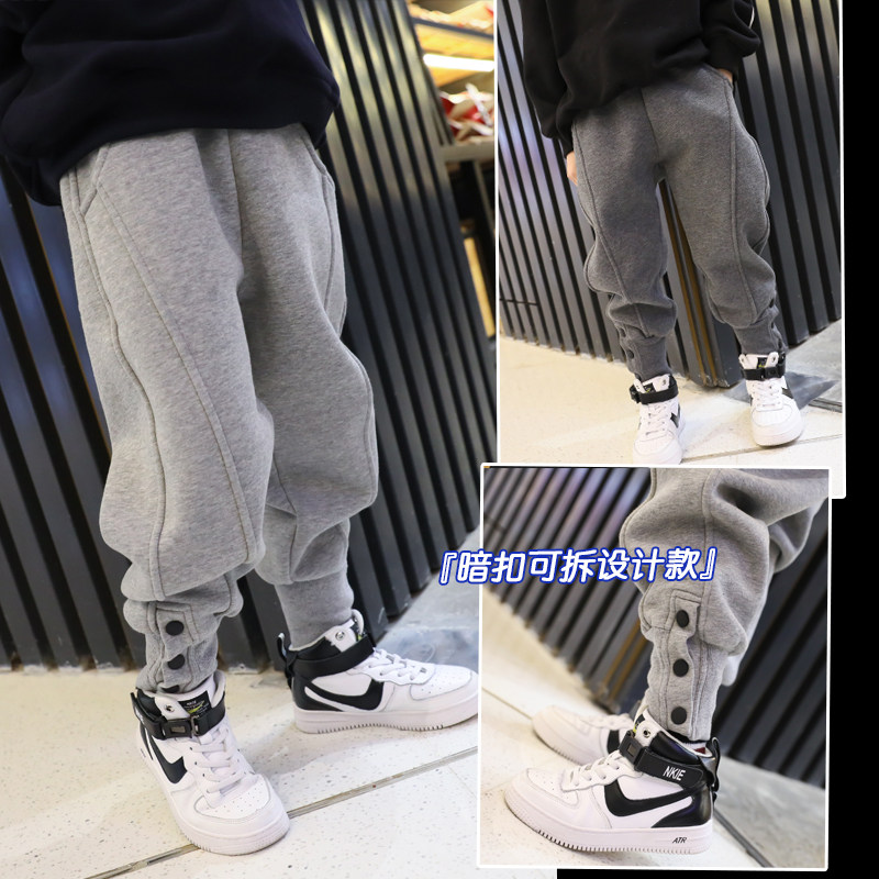 Boys' one-piece plus fleece sweatpants tide children's thick winter casual sports pants 2020 new foreign style children's pants