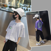  Boys short-sleeved t-shirt pure cotton summer 2021 new childrens sports top tide big childrens thin t-shirt summer clothes