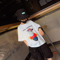 Boy T-shirt cotton childrens short sleeves foreign atmosphere summer children Korean version of loose boys body shirt Tide fan rice grain childrens clothing