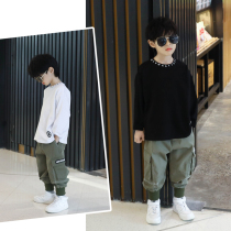 Childrens Tide brand T-shirt spring and autumn boys spring clothes base shirt in the big children white long sleeve cotton spring childrens clothing