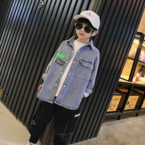 Boy denim coat Korean version of the childrens spring and autumn childrens clothing New 2021 spring dress foreign style shirt childrens coat
