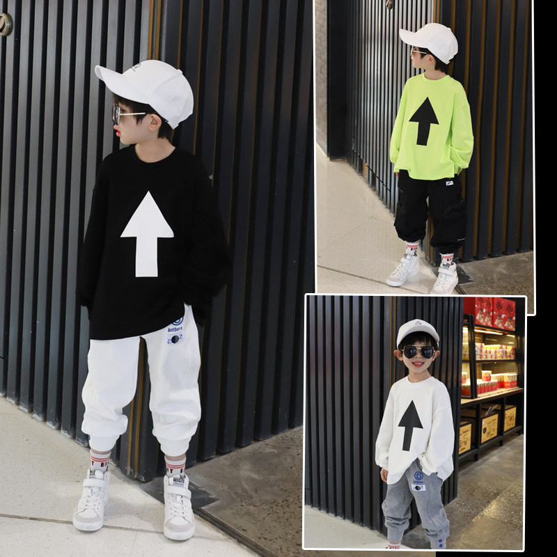 2021 Autumn loaded with new Korean version Tide Boy Long Sleeve T-shirt Children Boy Spring Pure Cotton Blouse Foreign Pie