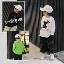 Childrens cotton T-shirt Tide Brand Childrens foreign style coat boys round neck Korean spring dress 2021 fan rice childrens clothing