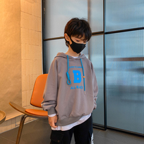 Childrens hooded clothes boys casual coat cotton autumn 2021 new middle and big childrens sports childrens clothing loose tide