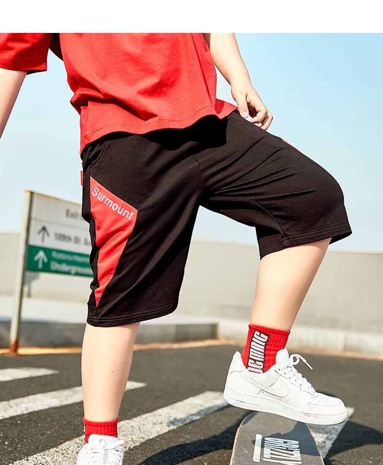 Pu Yi quần áo trẻ em béo phần mỏng năm điểm quần mỏng cộng với chất béo trong trẻ em lớn trẻ em lỏng lẻo kích thước lớn quần short thể thao thủy triều - Quần quần sọc bé trai cao cấp