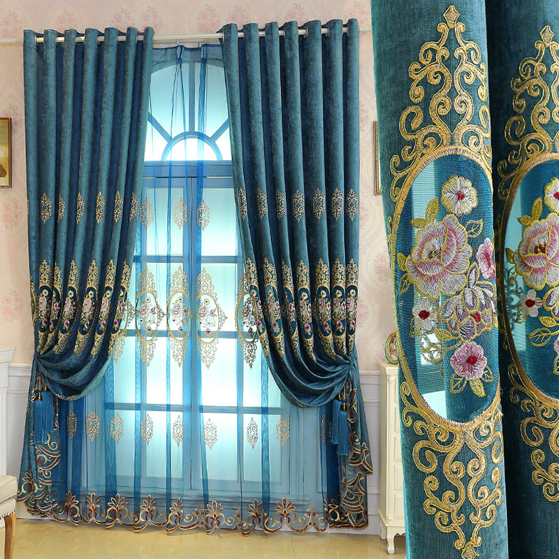 Eurostyle High-end Snow Neil Hollowed-out Curtains Living-room Bedroom Double Shading Balcony Floor Finished Product Customization